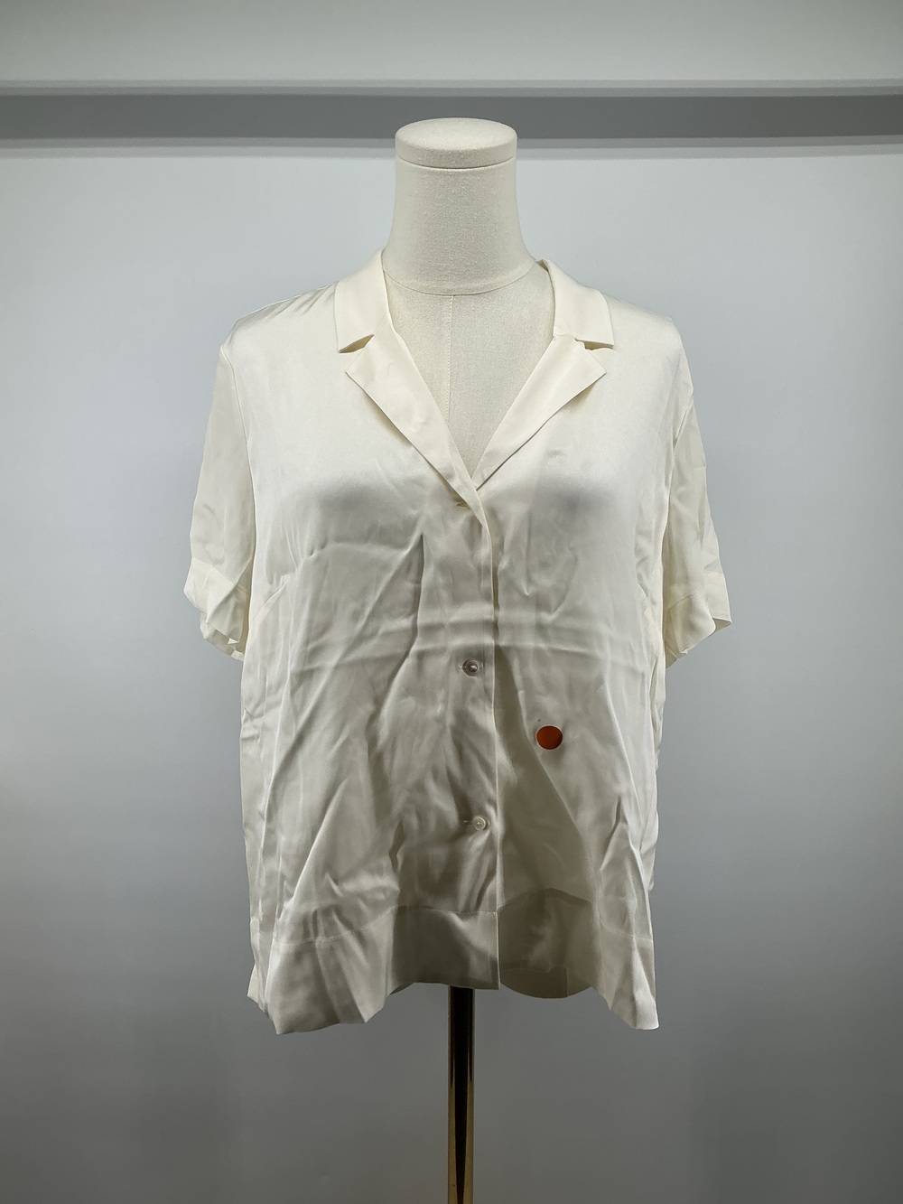 Washable Stretch Silk Short Sleeve Notch Collar Blouse